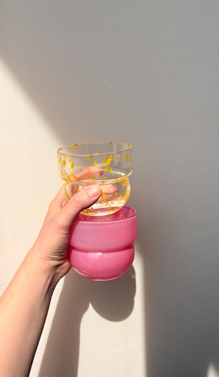 SZKLANKI RUNO REGULAR (2 szt.) malina + żółte ciapki